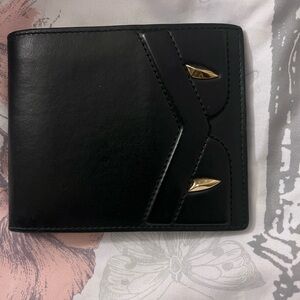 Fendi Monster Black Leather Card Holder with Gold Details